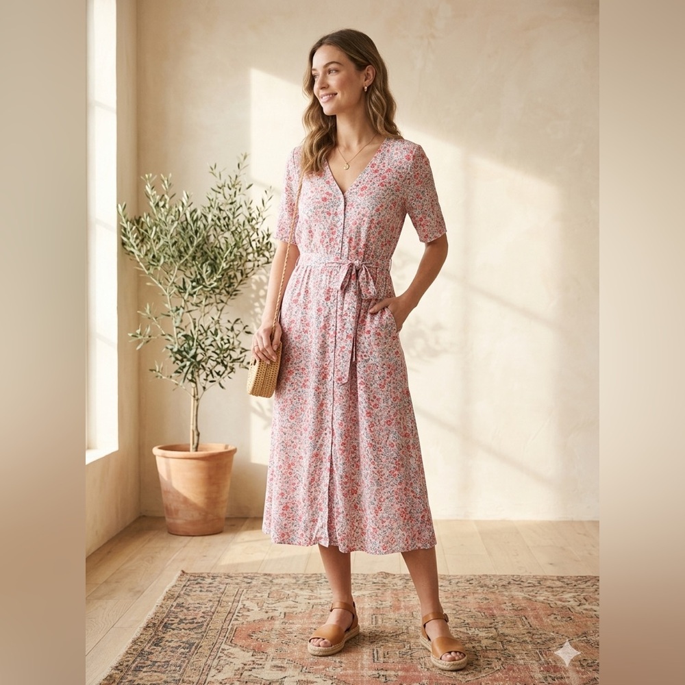 Minimum Pink Floral Maxi Dress with Tie Waist